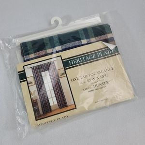 Vtg Heritage Plaid 100% Cotton Tab Top Valance HUNTER 40"x15"